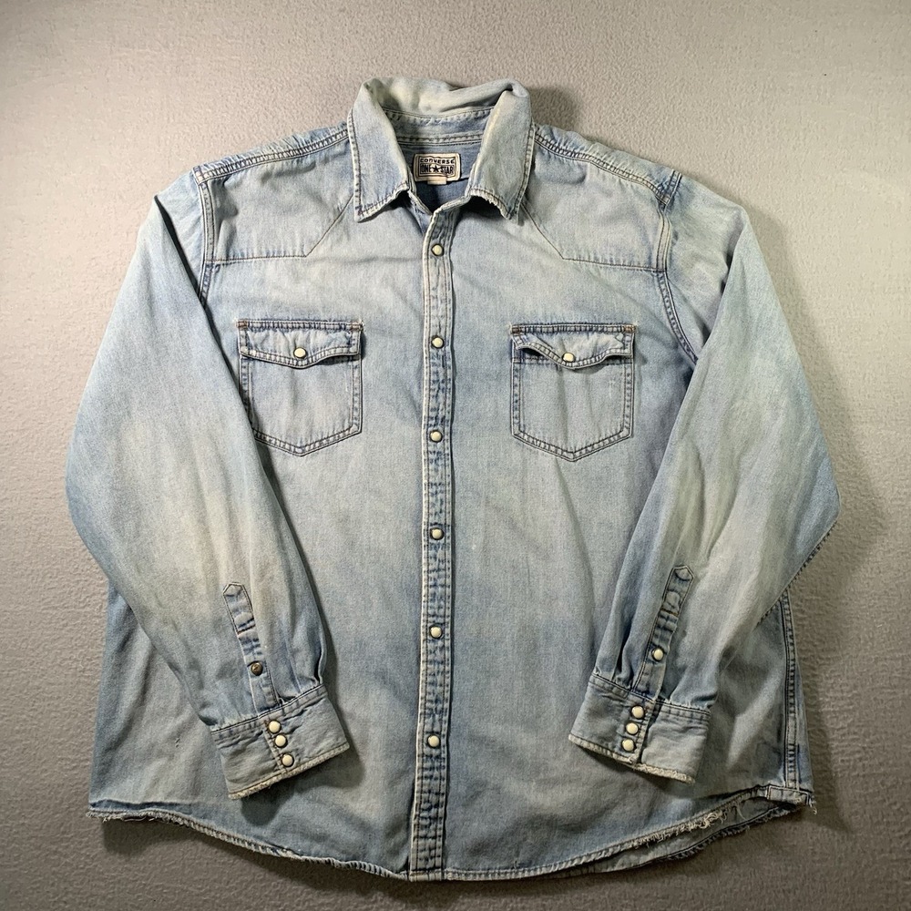 Converse One Star Men's Sz XXL Denim Button-Up Shirt Western Style Long Sleeve